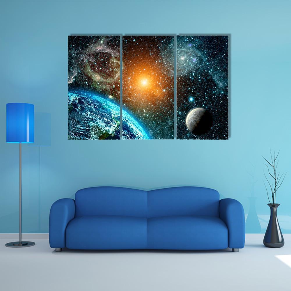 View Of The Earth From Space Canvas Wall Art-3 Horizontal-Gallery Wrap-37" x 24"-Tiaracle