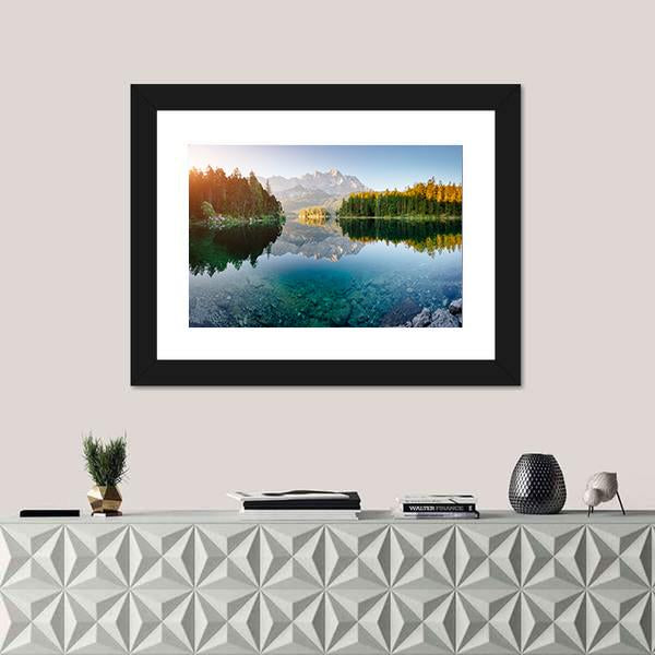 View Of The Famous Lake Eibsee Canvas Wall Art-1 Piece-Framed Print-20" x 16"-Tiaracle