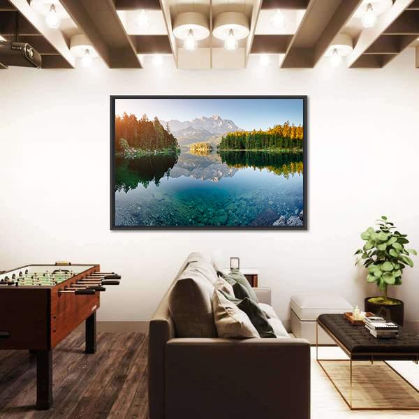 View Of The Famous Lake Eibsee Canvas Wall Art-3 Horizontal-Gallery Wrap-25" x 16"-Tiaracle
