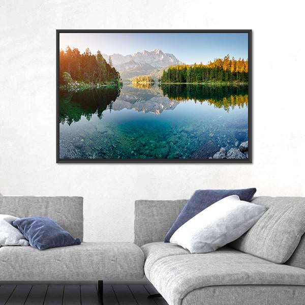 View Of The Famous Lake Eibsee Canvas Wall Art-3 Horizontal-Gallery Wrap-25" x 16"-Tiaracle