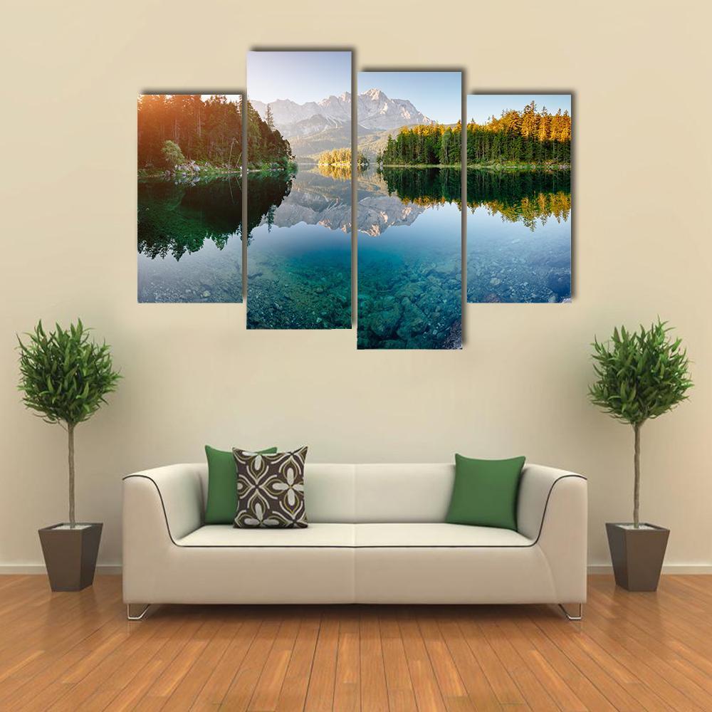 View Of The Famous Lake Eibsee Canvas Wall Art-1 Piece-Gallery Wrap-48" x 32"-Tiaracle