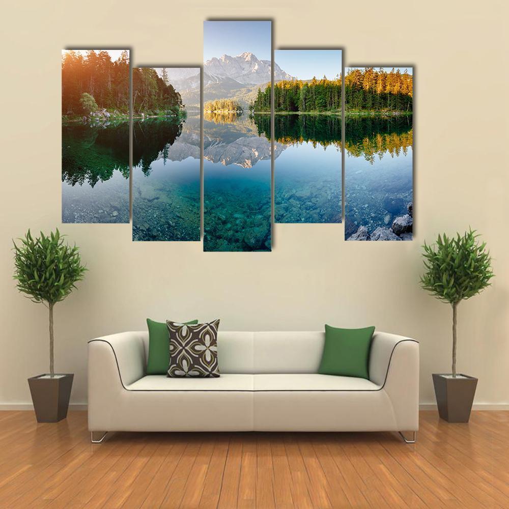 View Of The Famous Lake Eibsee Canvas Wall Art-5 Pop-Gallery Wrap-47" x 32"-Tiaracle