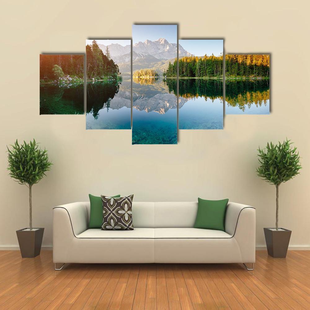 View Of The Famous Lake Eibsee Canvas Wall Art-5 Star-Gallery Wrap-62" x 32"-Tiaracle