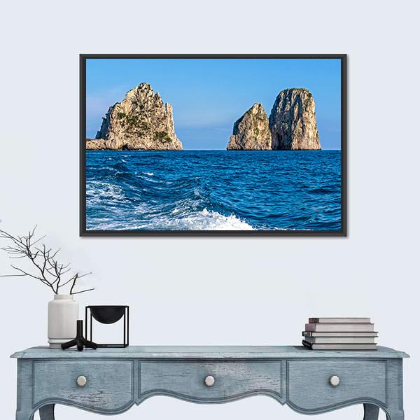 View Of The Faraglioni Rocks Canvas Wall Art-1 Piece-Floating Frame-24" x 16"-Tiaracle