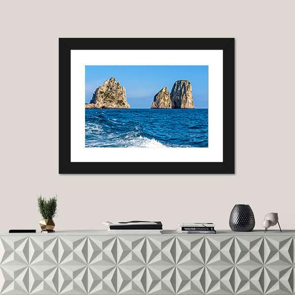 View Of The Faraglioni Rocks Canvas Wall Art-1 Piece-Framed Print-20" x 16"-Tiaracle