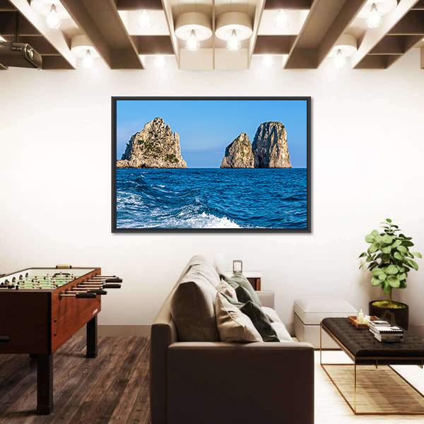 View Of The Faraglioni Rocks Canvas Wall Art-5 Horizontal-Gallery Wrap-22" x 12"-Tiaracle