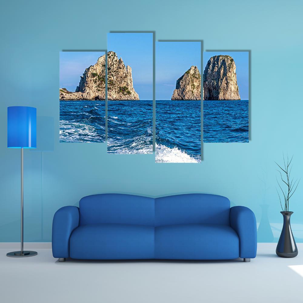 View Of The Faraglioni Rocks Canvas Wall Art-4 Pop-Gallery Wrap-50" x 32"-Tiaracle