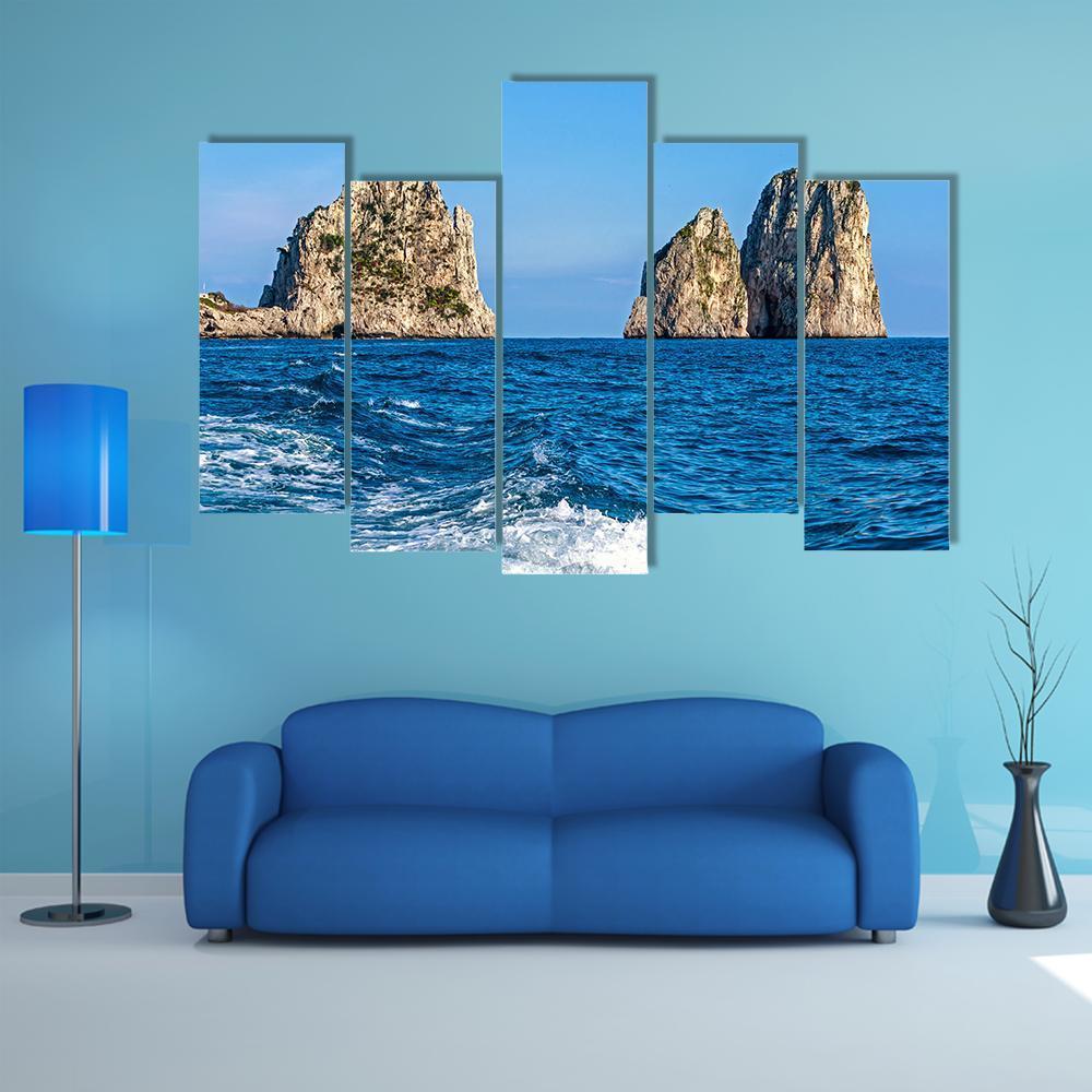 View Of The Faraglioni Rocks Canvas Wall Art-5 Pop-Gallery Wrap-47" x 32"-Tiaracle