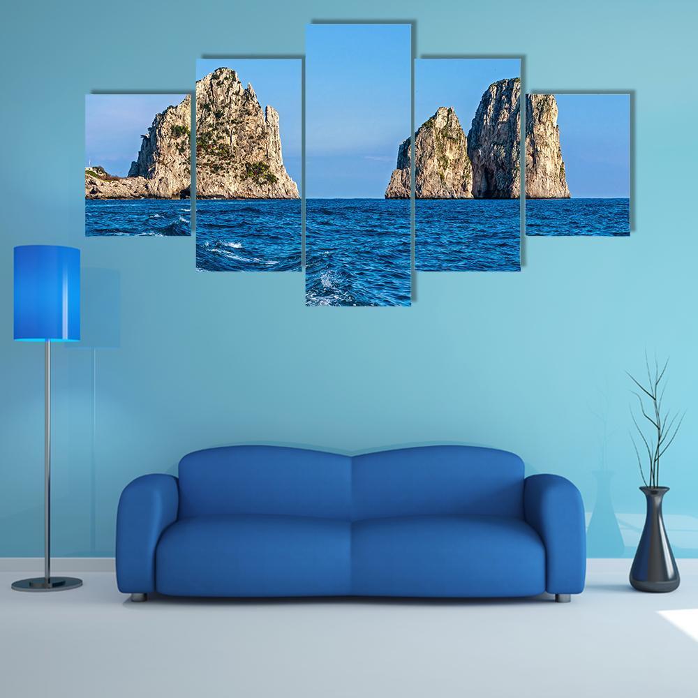 View Of The Faraglioni Rocks Canvas Wall Art-5 Star-Gallery Wrap-62" x 32"-Tiaracle