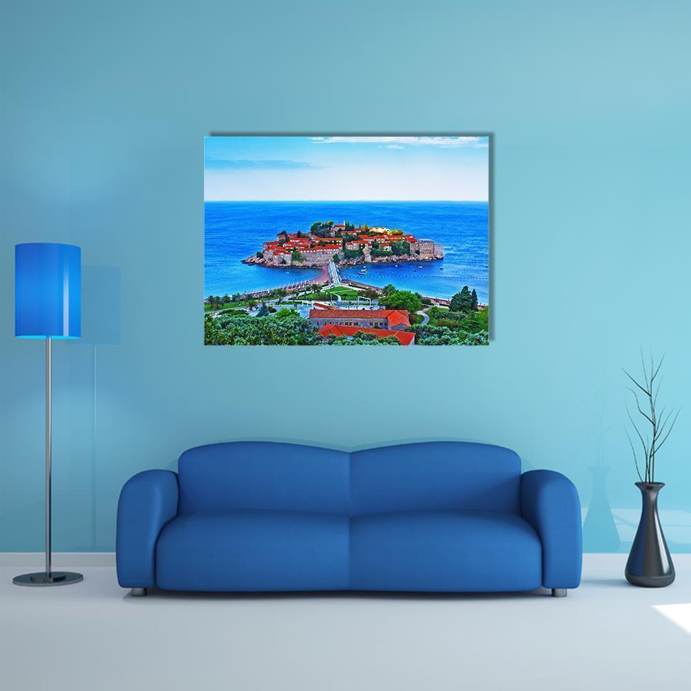 View Of The Island Of St. Stephen in Montenegro Canvas Wall Art-5 Horizontal-Gallery Wrap-22" x 12"-Tiaracle