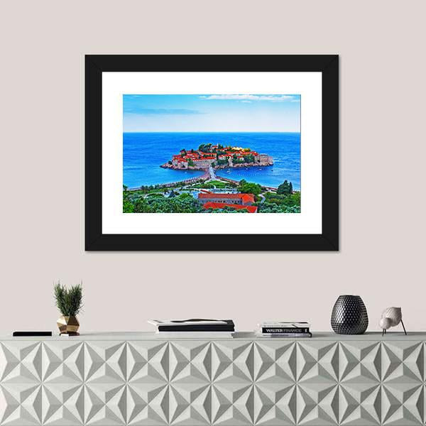 View Of The Island Of St. Stephen in Montenegro Canvas Wall Art-1 Piece-Framed Print-20" x 16"-Tiaracle