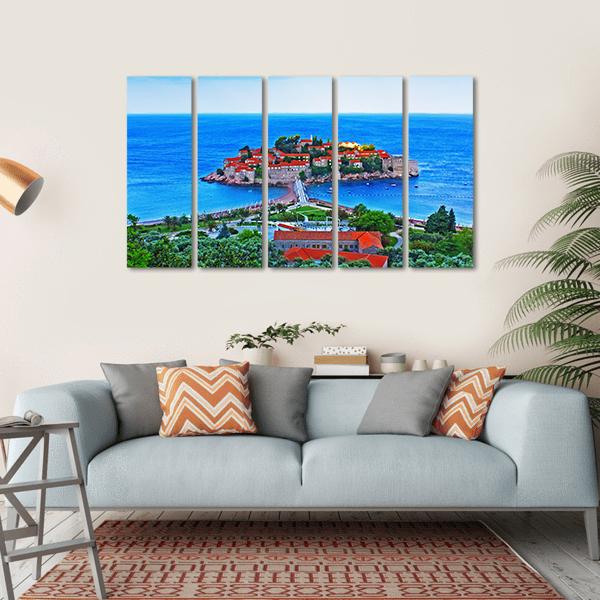 View Of The Island Of St. Stephen in Montenegro Canvas Wall Art-5 Horizontal-Gallery Wrap-22" x 12"-Tiaracle