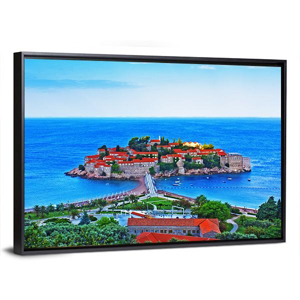 View Of The Island Of St. Stephen in Montenegro Canvas Wall Art-3 Horizontal-Gallery Wrap-25" x 16"-Tiaracle