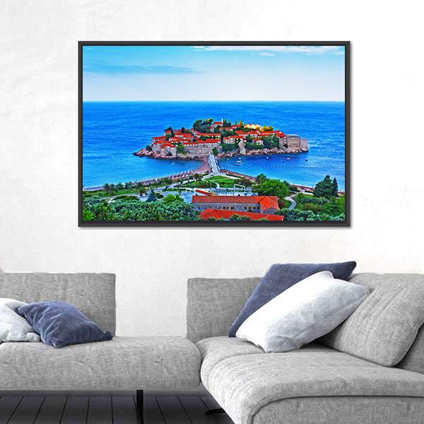 View Of The Island Of St. Stephen in Montenegro Canvas Wall Art-5 Horizontal-Gallery Wrap-22" x 12"-Tiaracle