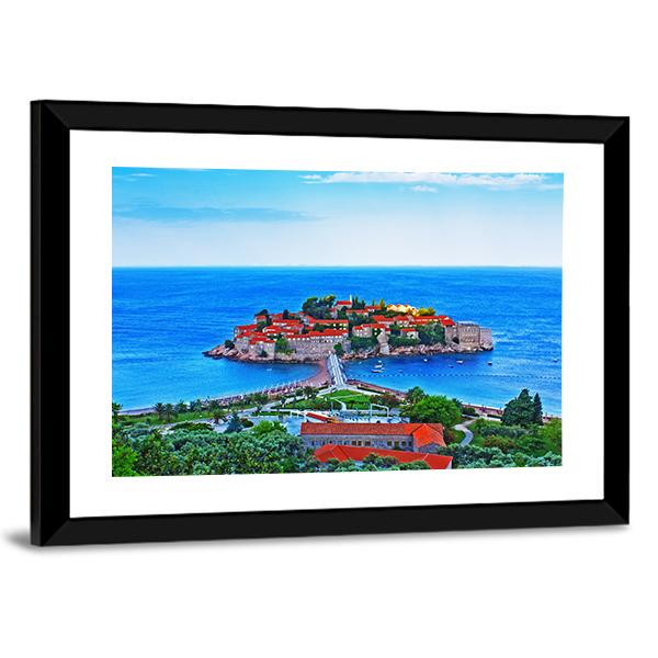 View Of The Island Of St. Stephen in Montenegro Canvas Wall Art-5 Horizontal-Gallery Wrap-22" x 12"-Tiaracle