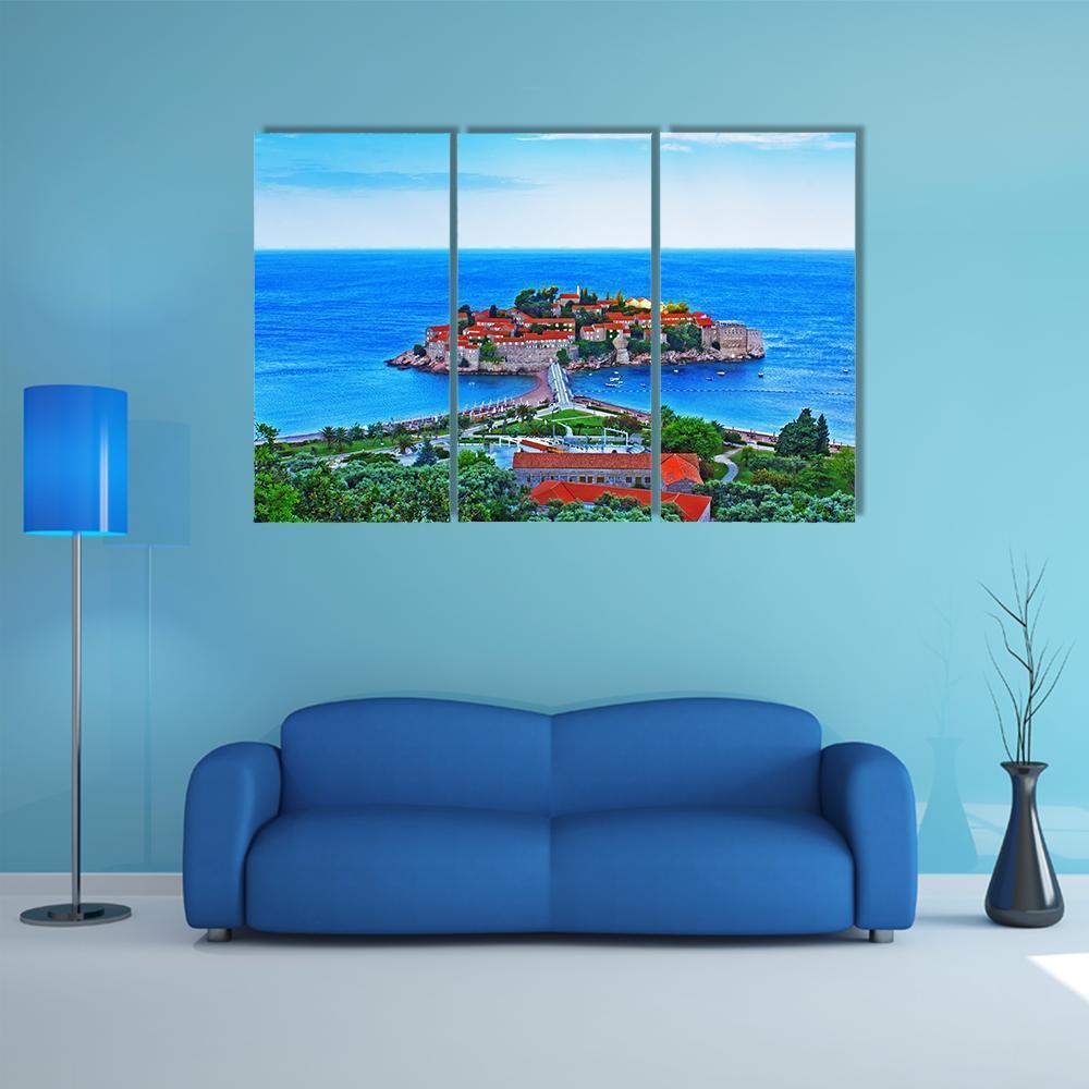 View Of The Island Of St. Stephen in Montenegro Canvas Wall Art-3 Horizontal-Gallery Wrap-37" x 24"-Tiaracle