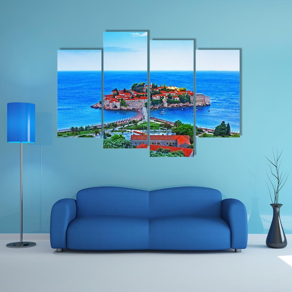 View Of The Island Of St. Stephen in Montenegro Canvas Wall Art-4 Pop-Gallery Wrap-50" x 32"-Tiaracle