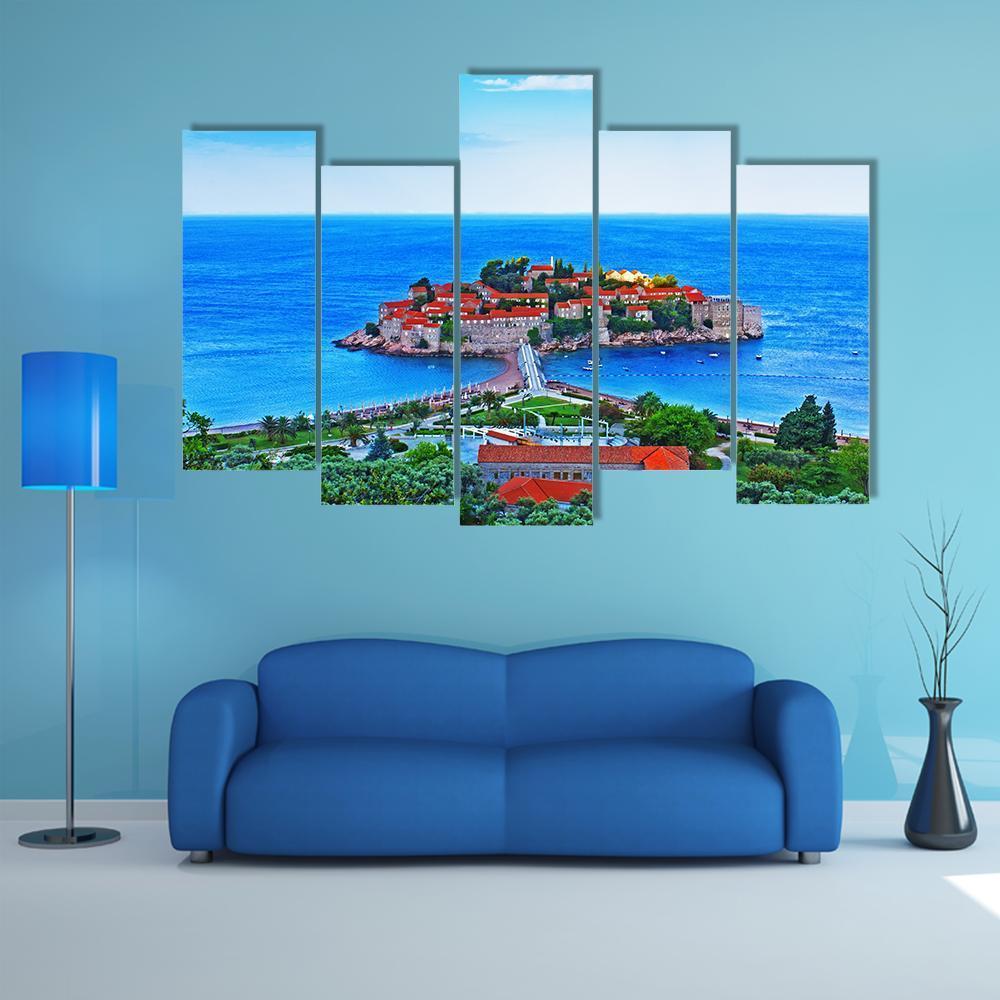 View Of The Island Of St. Stephen in Montenegro Canvas Wall Art-5 Pop-Gallery Wrap-47" x 32"-Tiaracle