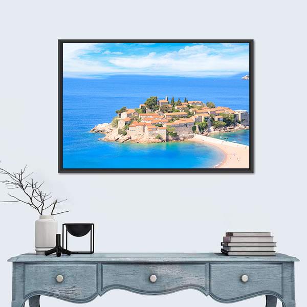 View Of The Island Resort Of St Stefan Canvas Wall Art-1 Piece-Floating Frame-24" x 16"-Tiaracle