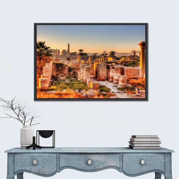View Of The Karnak Temple In The Evening Canvas Wall Art-1 Piece-Floating Frame-24" x 16"-Tiaracle