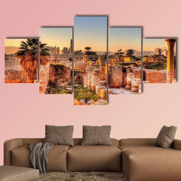 View Of The Karnak Temple In The Evening Canvas Wall Art-5 Star-Gallery Wrap-62" x 32"-Tiaracle