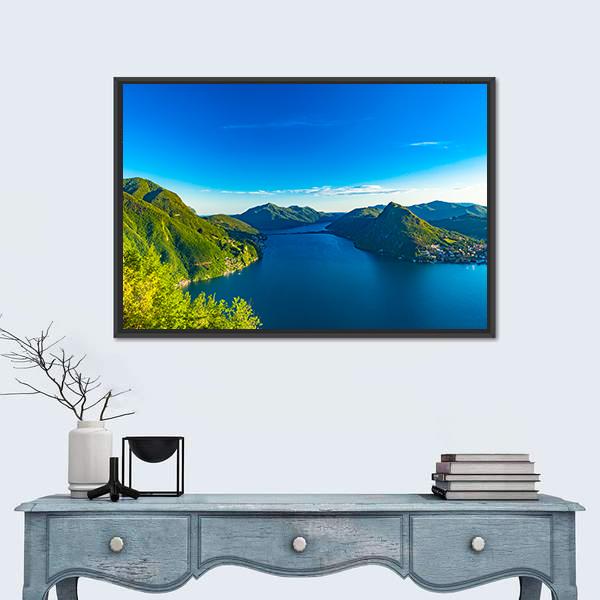 View Of The Lago Di Lugano In Switzerland Canvas Wall Art-1 Piece-Floating Frame-24" x 16"-Tiaracle