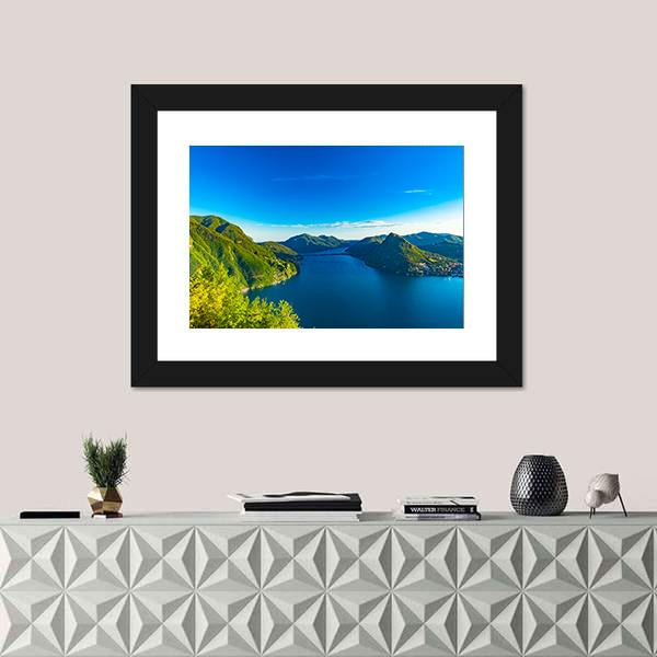 View Of The Lago Di Lugano In Switzerland Canvas Wall Art-1 Piece-Framed Print-20" x 16"-Tiaracle