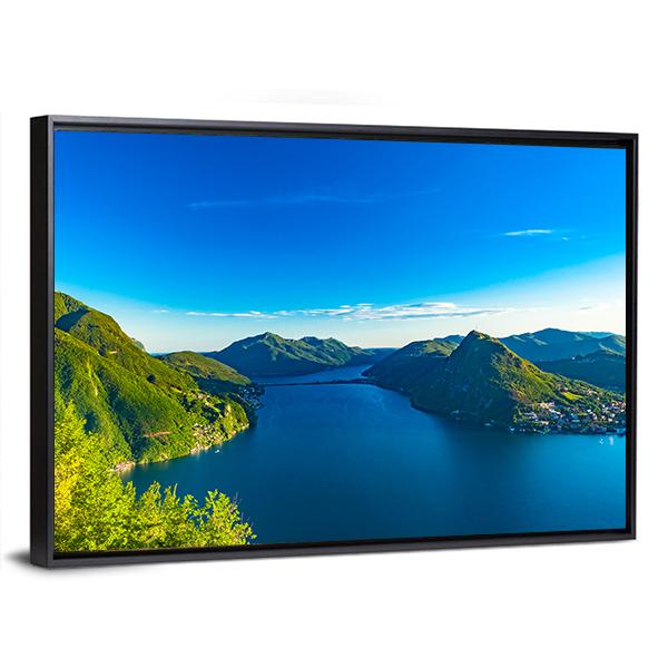 View Of The Lago Di Lugano In Switzerland Canvas Wall Art-3 Horizontal-Gallery Wrap-25" x 16"-Tiaracle
