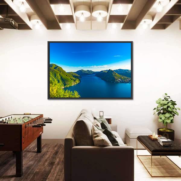 View Of The Lago Di Lugano In Switzerland Canvas Wall Art-3 Horizontal-Gallery Wrap-25" x 16"-Tiaracle