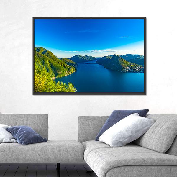 View Of The Lago Di Lugano In Switzerland Canvas Wall Art-3 Horizontal-Gallery Wrap-25" x 16"-Tiaracle