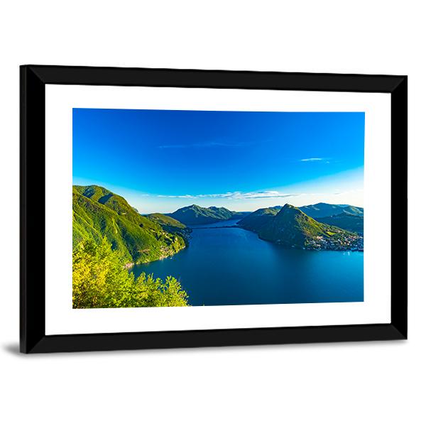 View Of The Lago Di Lugano In Switzerland Canvas Wall Art-3 Horizontal-Gallery Wrap-25" x 16"-Tiaracle
