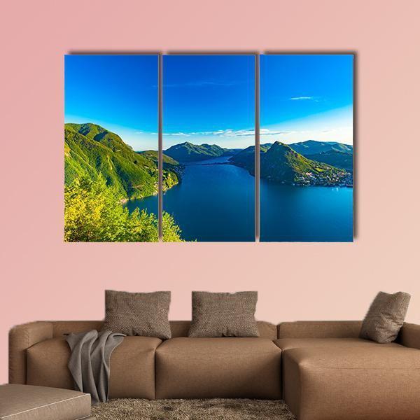 View Of The Lago Di Lugano In Switzerland Canvas Wall Art-3 Horizontal-Gallery Wrap-37" x 24"-Tiaracle