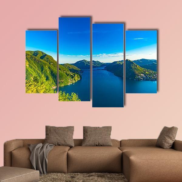 View Of The Lago Di Lugano In Switzerland Canvas Wall Art-4 Pop-Gallery Wrap-50" x 32"-Tiaracle