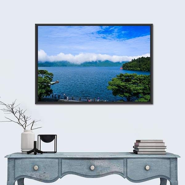 View Of The Lake Ashi Canvas Wall Art-1 Piece-Floating Frame-24" x 16"-Tiaracle