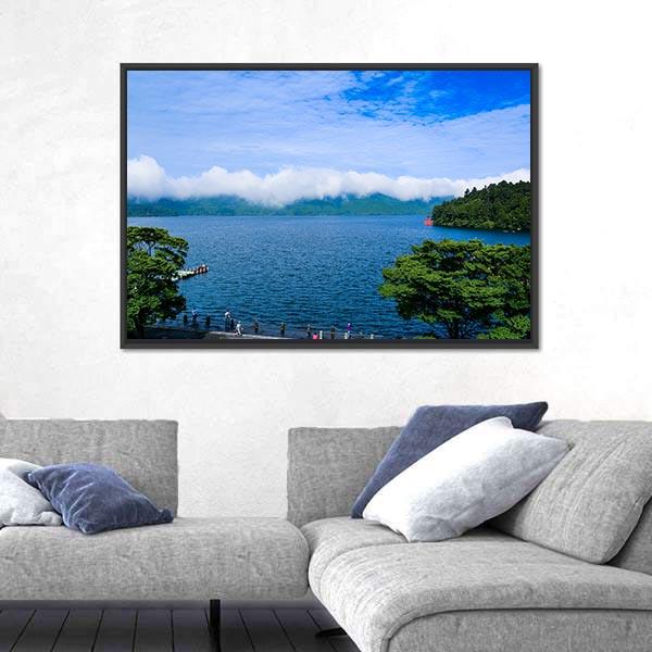 View Of The Lake Ashi Canvas Wall Art-3 Horizontal-Gallery Wrap-25" x 16"-Tiaracle