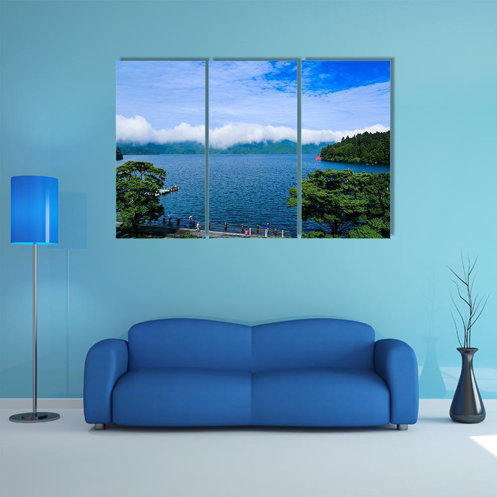 View Of The Lake Ashi Canvas Wall Art-3 Horizontal-Gallery Wrap-37" x 24"-Tiaracle