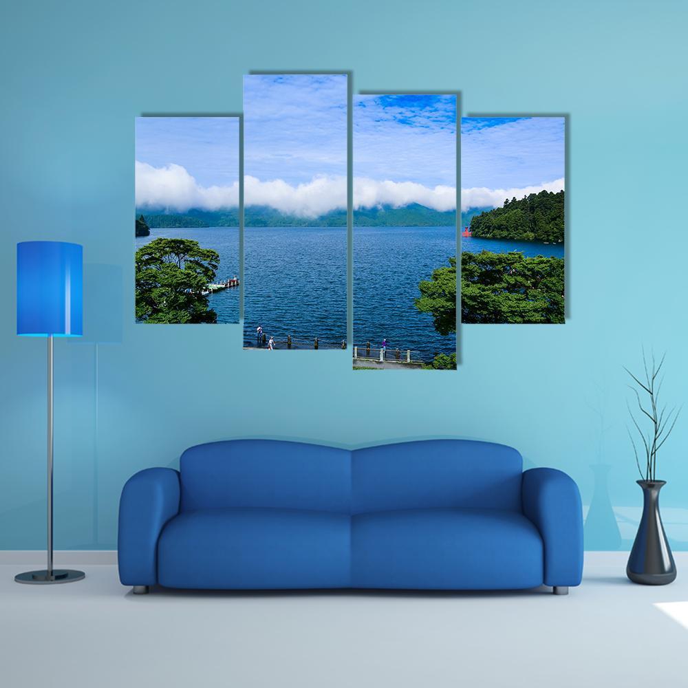 View Of The Lake Ashi Canvas Wall Art-4 Pop-Gallery Wrap-50" x 32"-Tiaracle