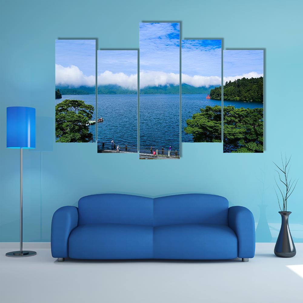 View Of The Lake Ashi Canvas Wall Art-5 Pop-Gallery Wrap-47" x 32"-Tiaracle