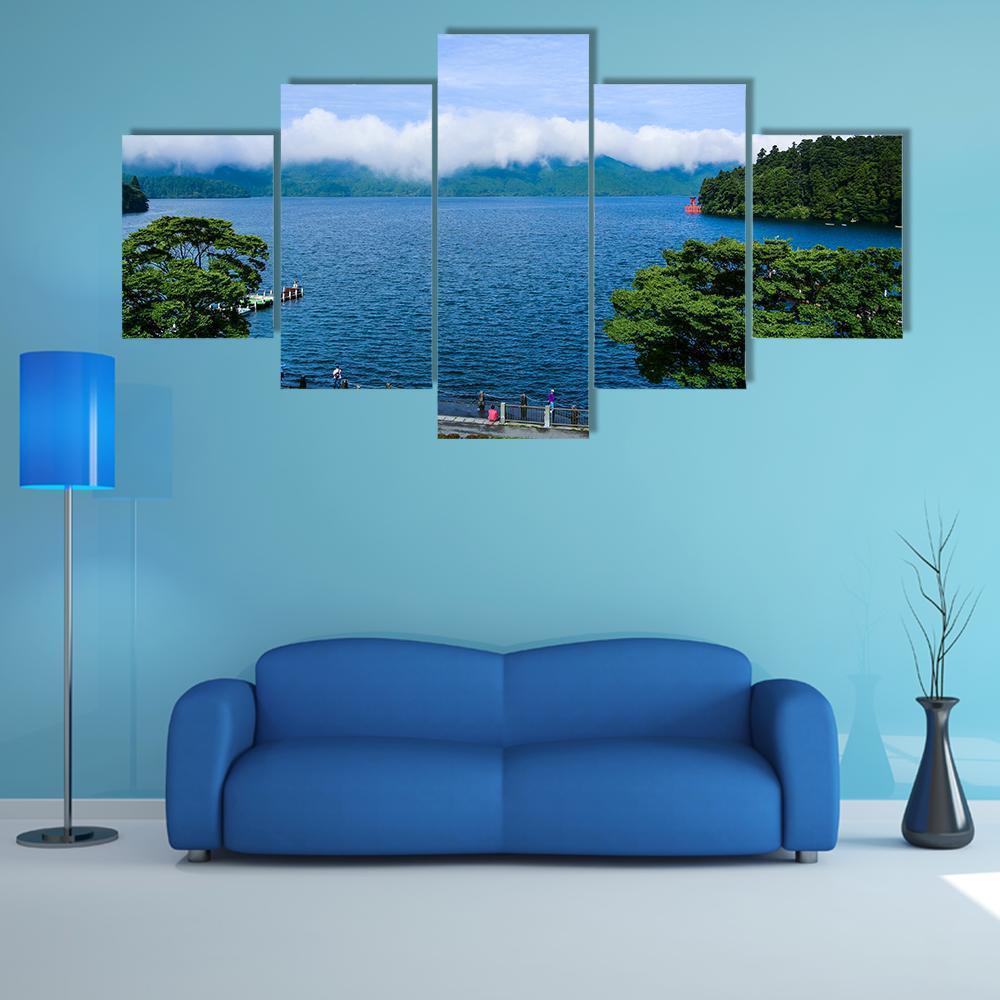 View Of The Lake Ashi Canvas Wall Art-5 Star-Gallery Wrap-62" x 32"-Tiaracle