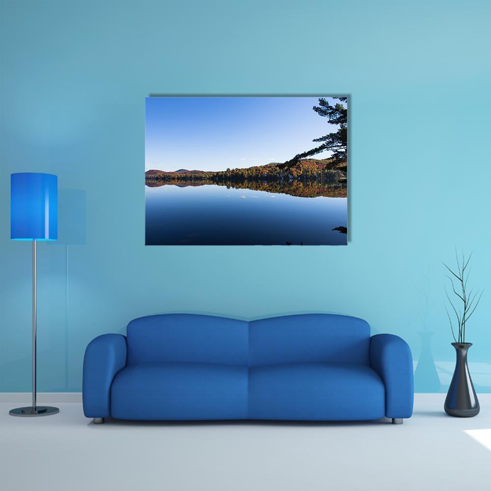 Lake Superieur View in Quebec Canvas Wall Art in brown, blue and navy, single panel hung on a wall