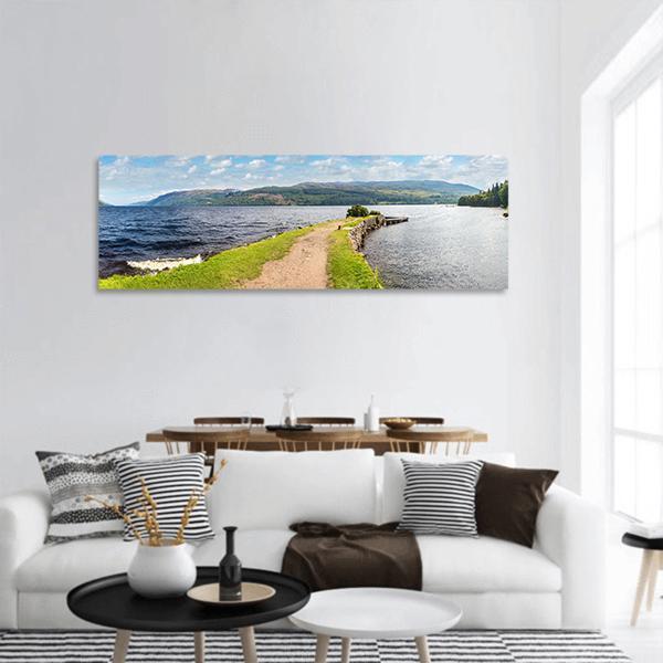 View Of The Loch Ness In Scotland Panoramic Canvas Wall Art-3 Piece-25" x 08"-Tiaracle