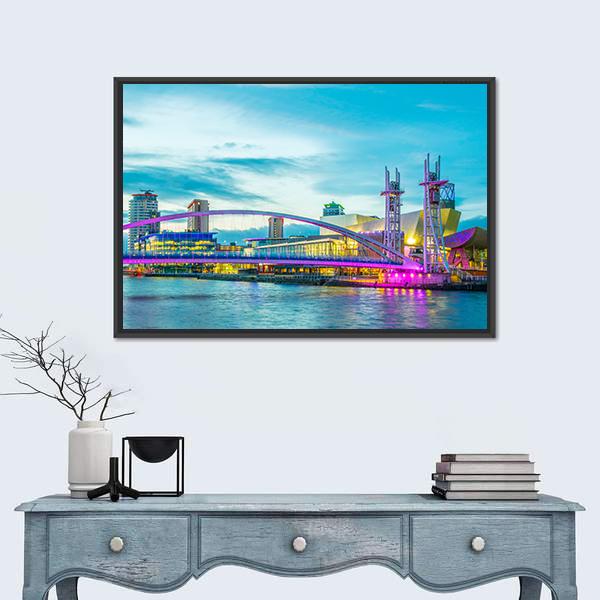 View Of The Lowry Theater In Manchester Canvas Wall Art-1 Piece-Floating Frame-24" x 16"-Tiaracle