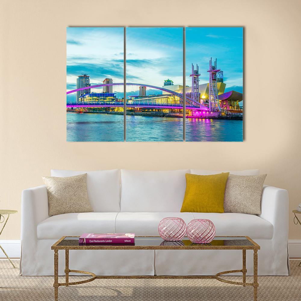 View Of The Lowry Theater In Manchester Canvas Wall Art-3 Horizontal-Gallery Wrap-37" x 24"-Tiaracle
