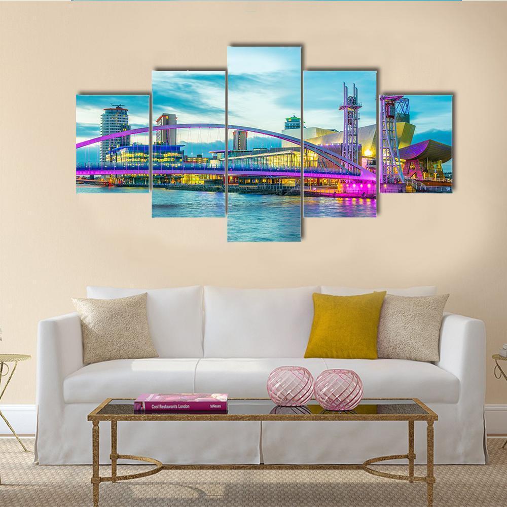 View Of The Lowry Theater In Manchester Canvas Wall Art-5 Star-Gallery Wrap-62" x 32"-Tiaracle