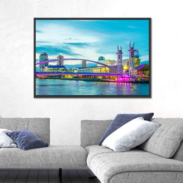 View Of The Lowry Theater In Manchester Panoramic Canvas Wall Art-1 Piece-36" x 12"-Tiaracle