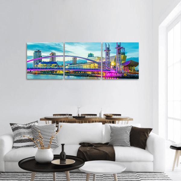 View Of The Lowry Theater In Manchester Panoramic Canvas Wall Art-3 Piece-25" x 08"-Tiaracle