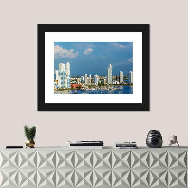 View Of The Marina And Tall Apartment Buildings Canvas Wall Art-1 Piece-Framed Print-20" x 16"-Tiaracle