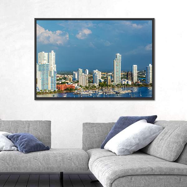 View Of The Marina And Tall Apartment Buildings Canvas Wall Art-3 Horizontal-Gallery Wrap-25" x 16"-Tiaracle