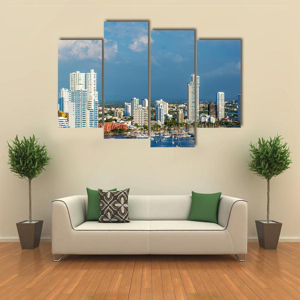 View Of The Marina And Tall Apartment Buildings Canvas Wall Art-4 Pop-Gallery Wrap-50" x 32"-Tiaracle