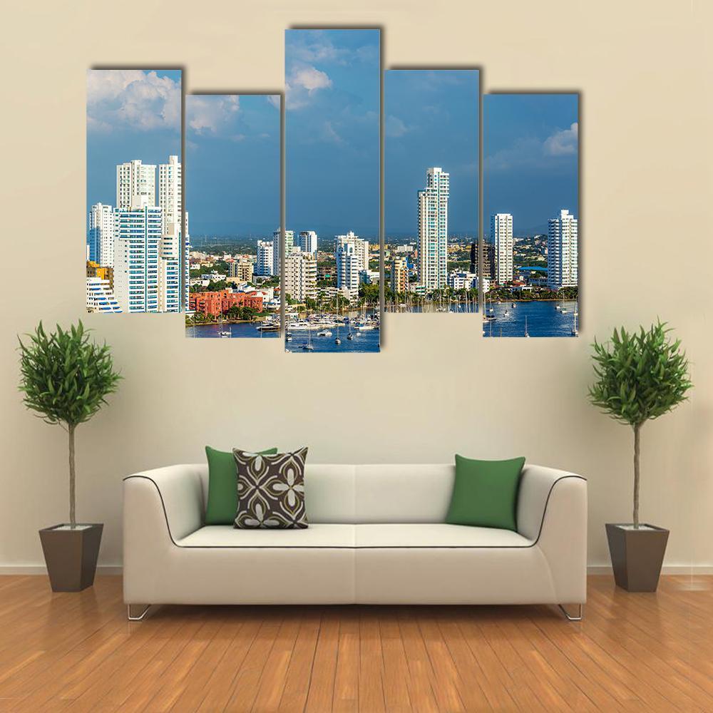 View Of The Marina And Tall Apartment Buildings Canvas Wall Art-5 Pop-Gallery Wrap-47" x 32"-Tiaracle